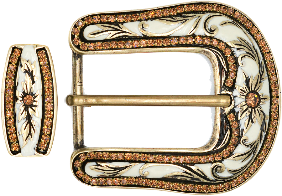 Boucle bijou Yolète N255, finition or, émail ivoire et pierres topaze